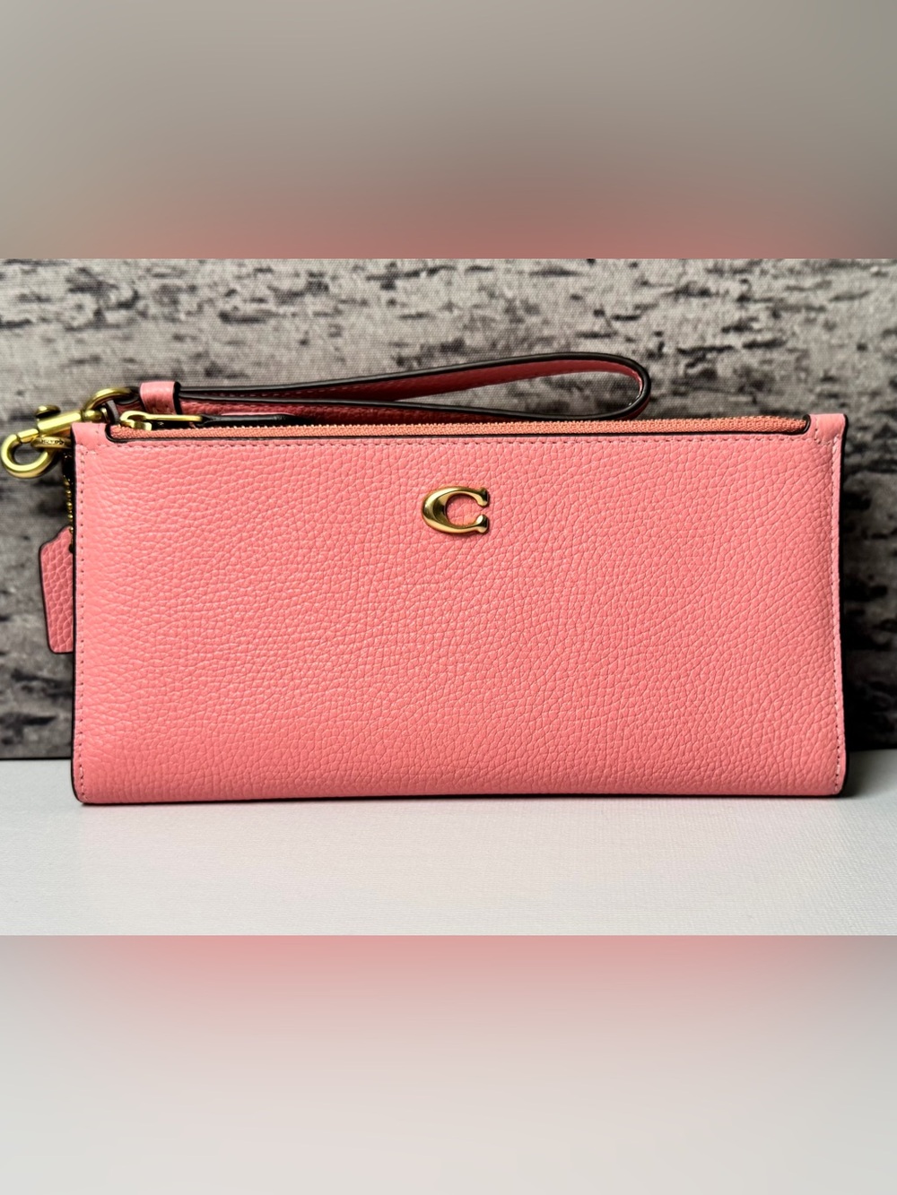 EUC Coach Polished Pebble Leather Double Zip Wallet Bubblegum Pink CC553